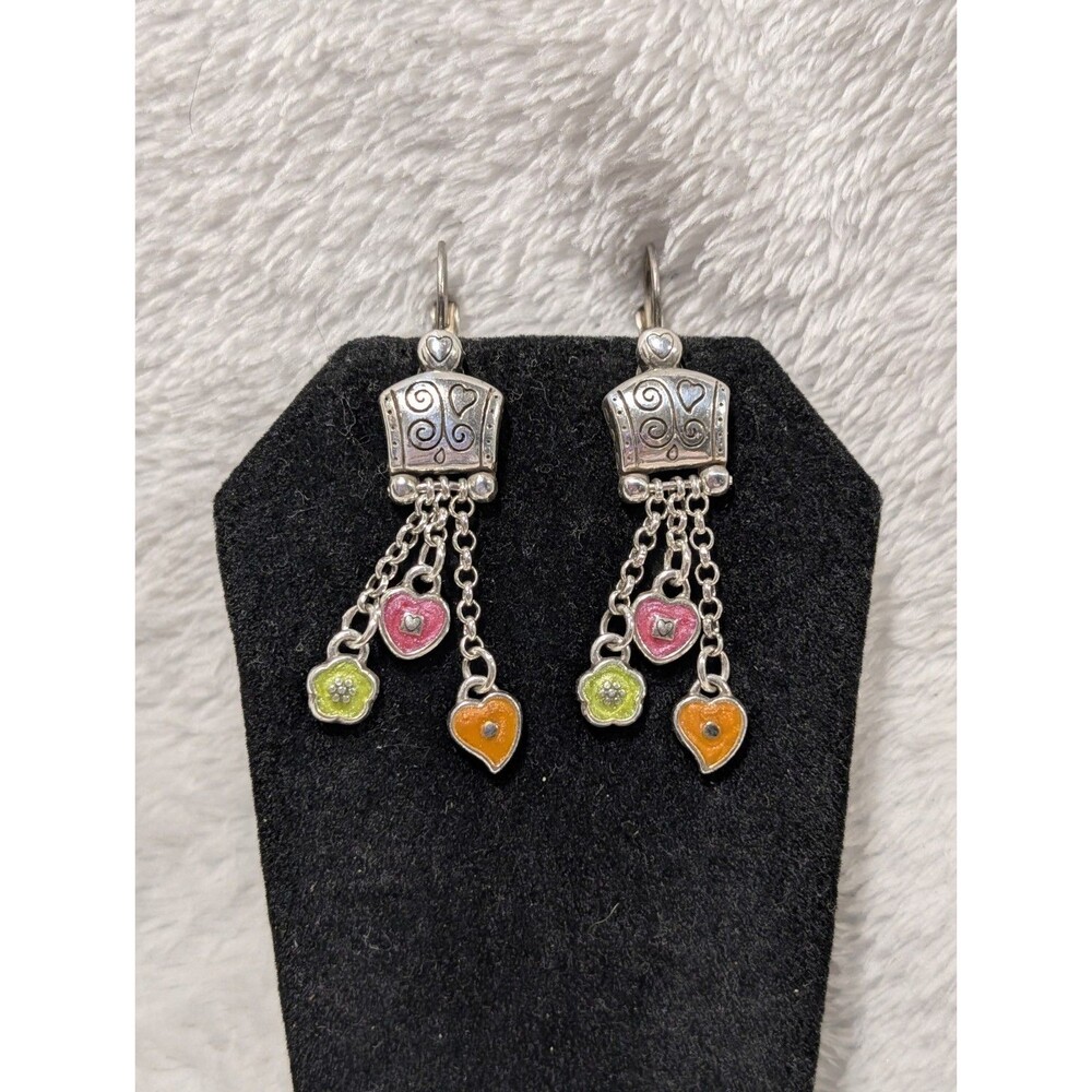 Vintage Brighton Charm Fringe Dangle Earrings  Hearts & Flowers Leverback